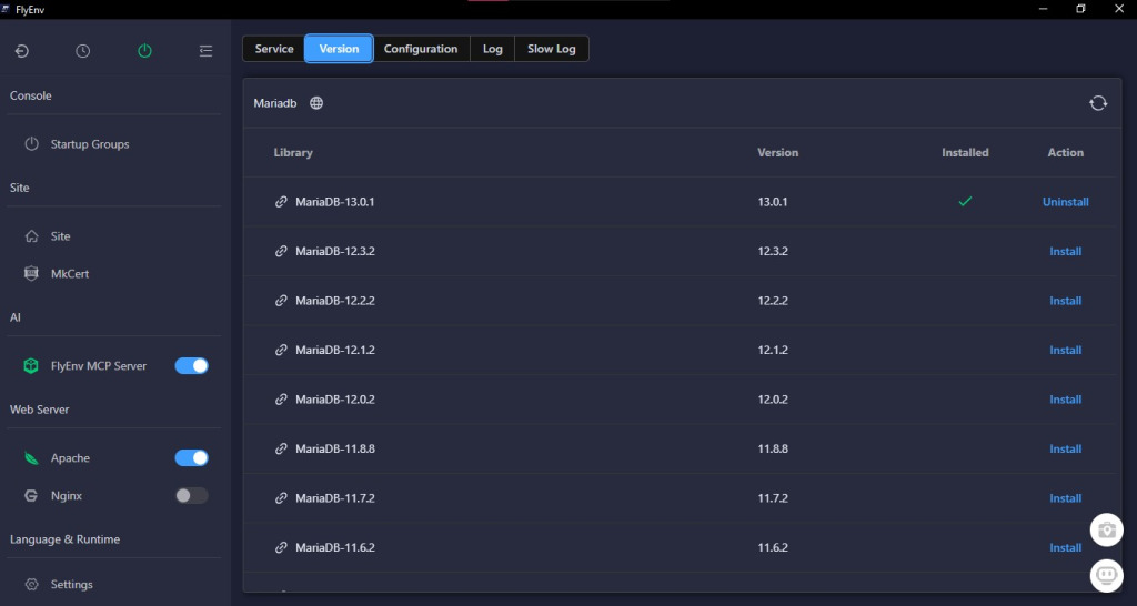 Flyenv built-in database support with multiple versions