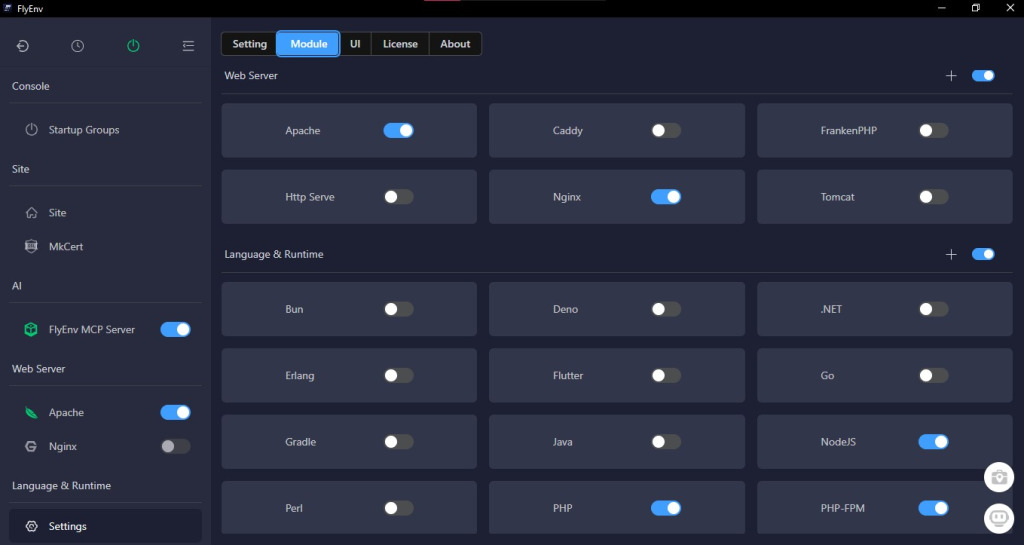 Flyenv modules interface
